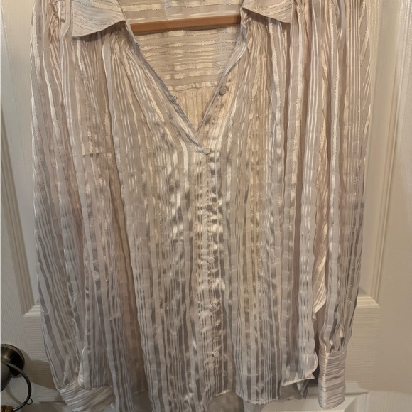 Sheer ivory and gold button down shirt - Picture 6 of 6